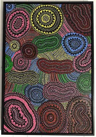 Aboriginal art on canvas with black floating frame